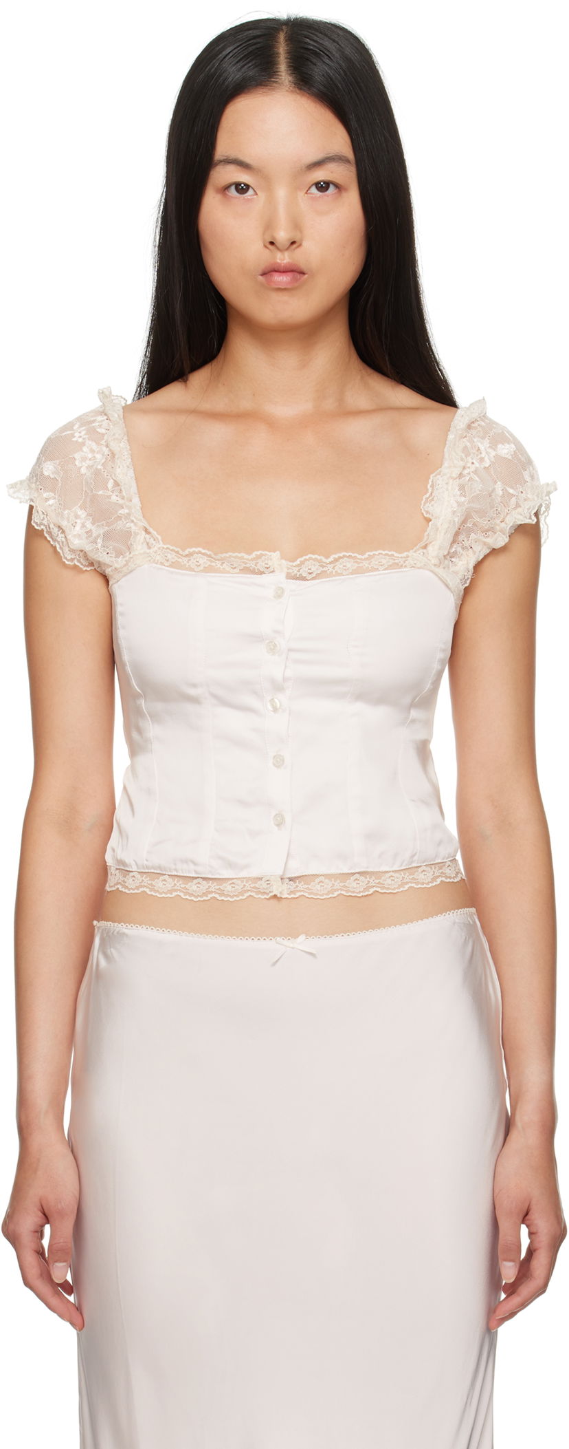 Majica bez rukava GUIZIO Guizio Kahli Lace Top Bijela | F24106W022