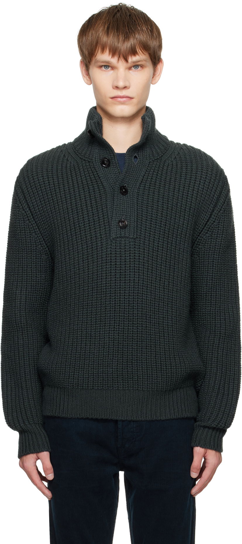 Džemper Tom Ford TOM FORD Cashmere Wool Half Button Sweater Zelena | KTL006-YMW090