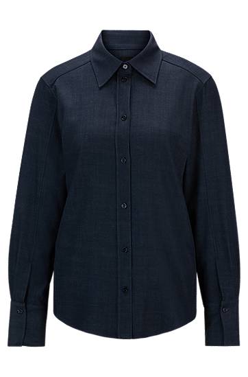 Košulja BOSS Regular-Fit Denim-Effect Twill Blouse Tamnoplava | 50518443