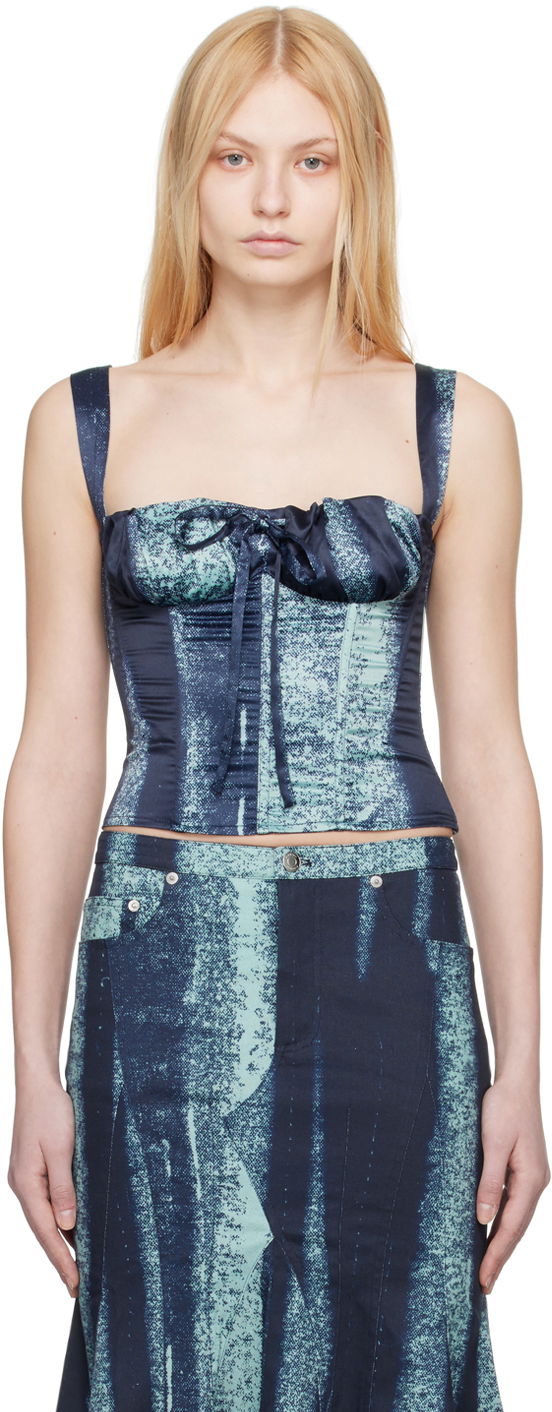 Majica bez rukava Miaou Miaou Agnes Tie-Front Tank Top Plava | 7039SS1TRB