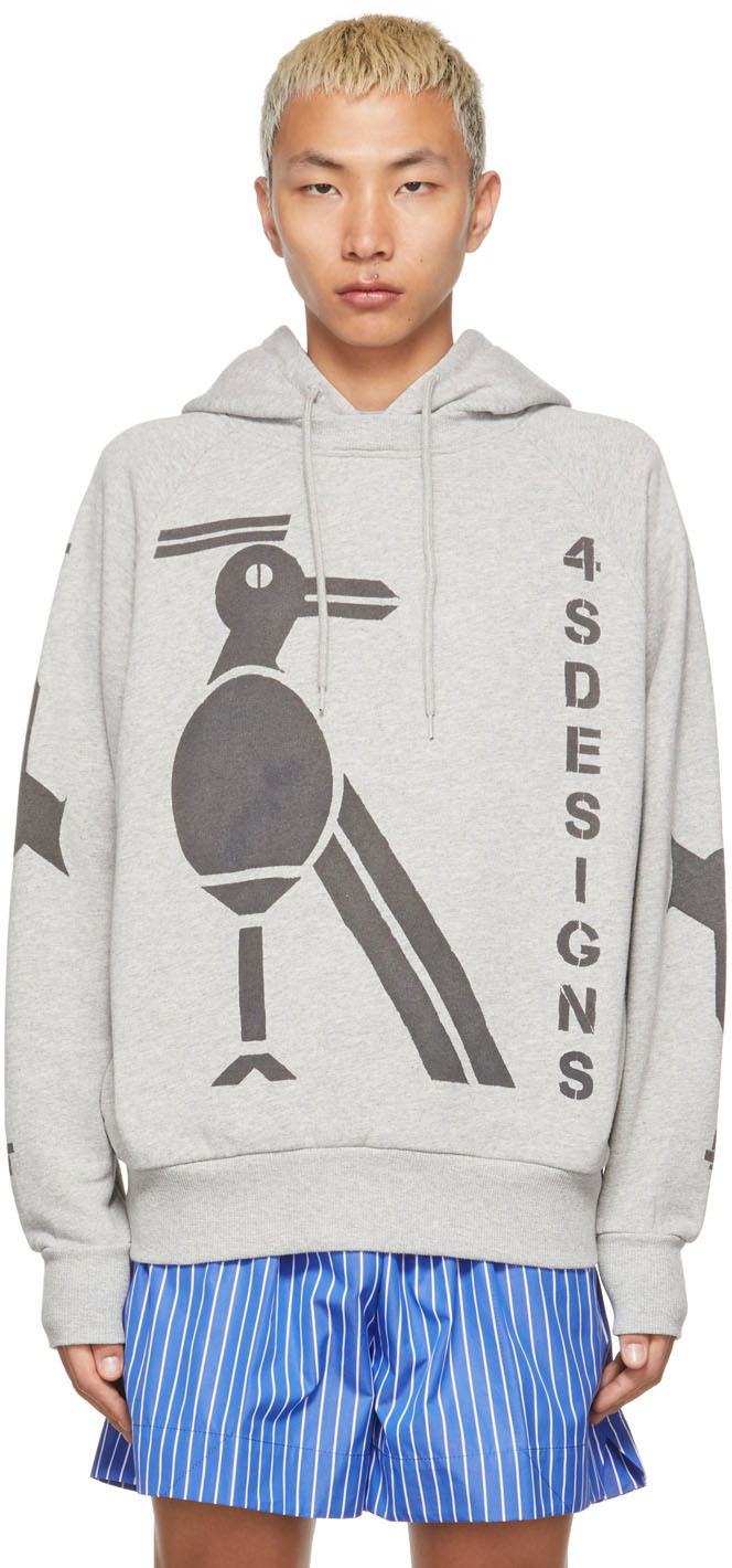 Dukserice 4sdesigns Bird Stencil Print Hoodie Siva | S22/530