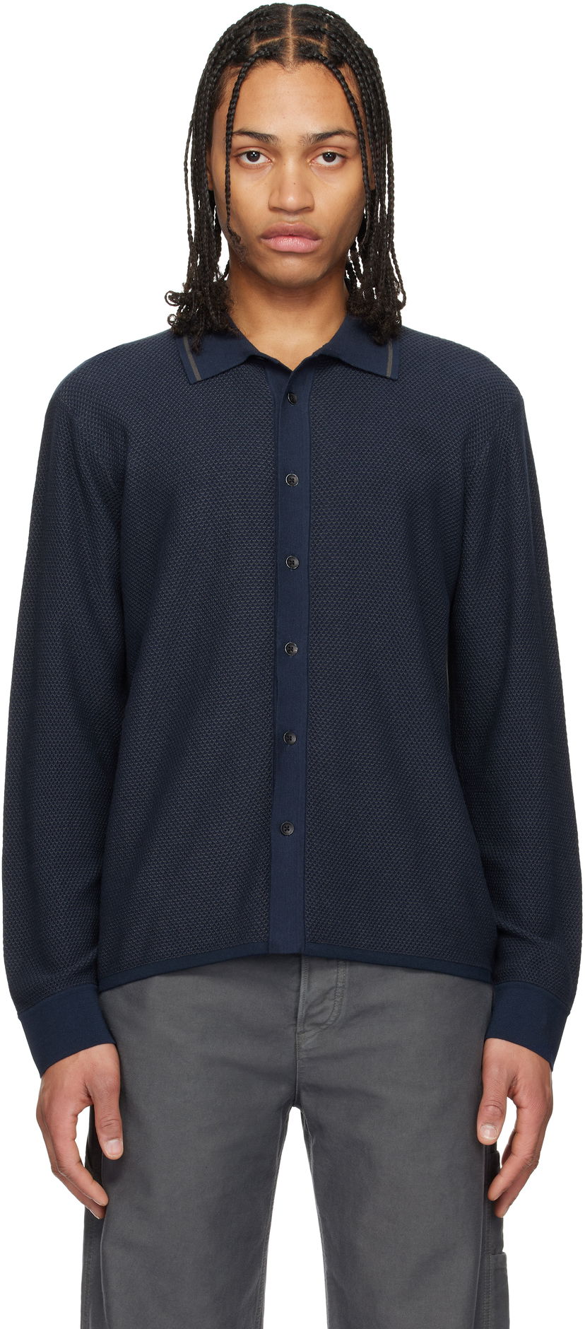Džemper rag & bone Rag & Bone Harvey Knit Polo Shirt Tamnoplava | MBS24H040BC40