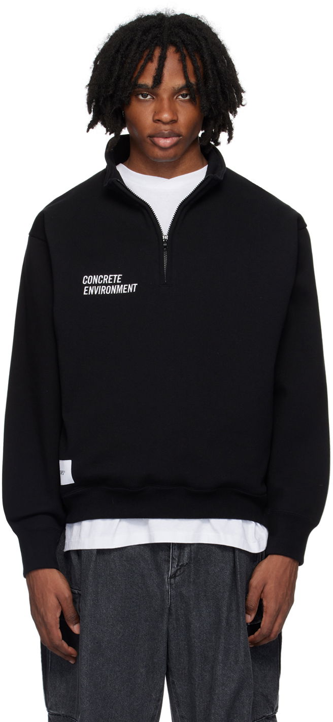 Dukserice WTAPS Black Half-Zip Logo Sweatshirt Crna | 241ATDT-CSM05, 0