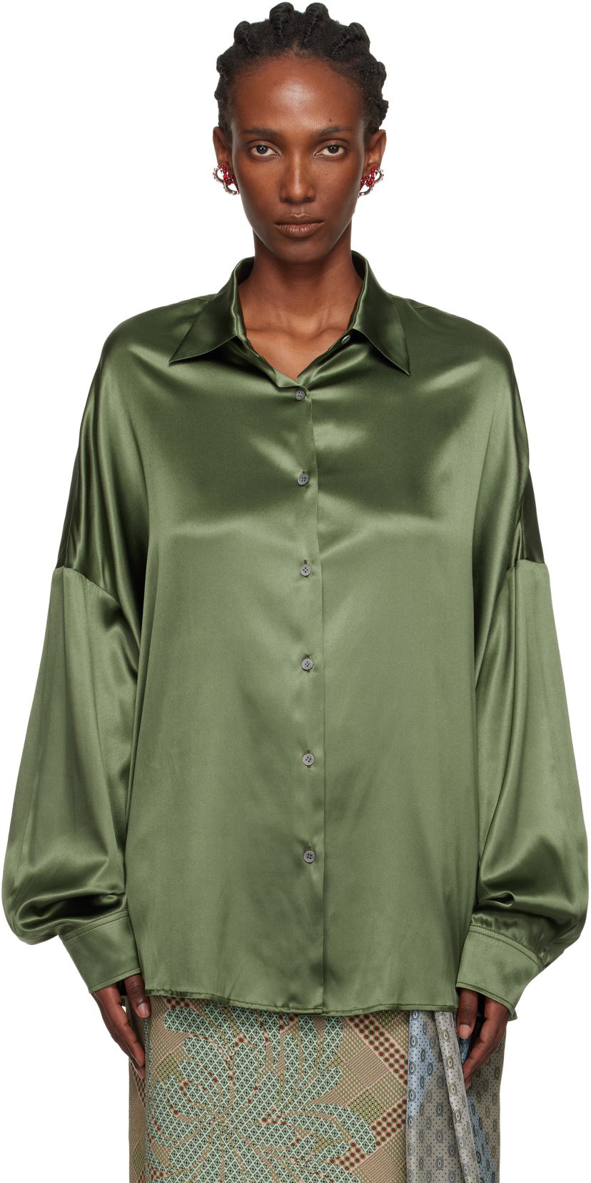 Košulja Dries Van Noten Dries Van Noten Oversized Silk Shirt Zelena | 252-010700-2032