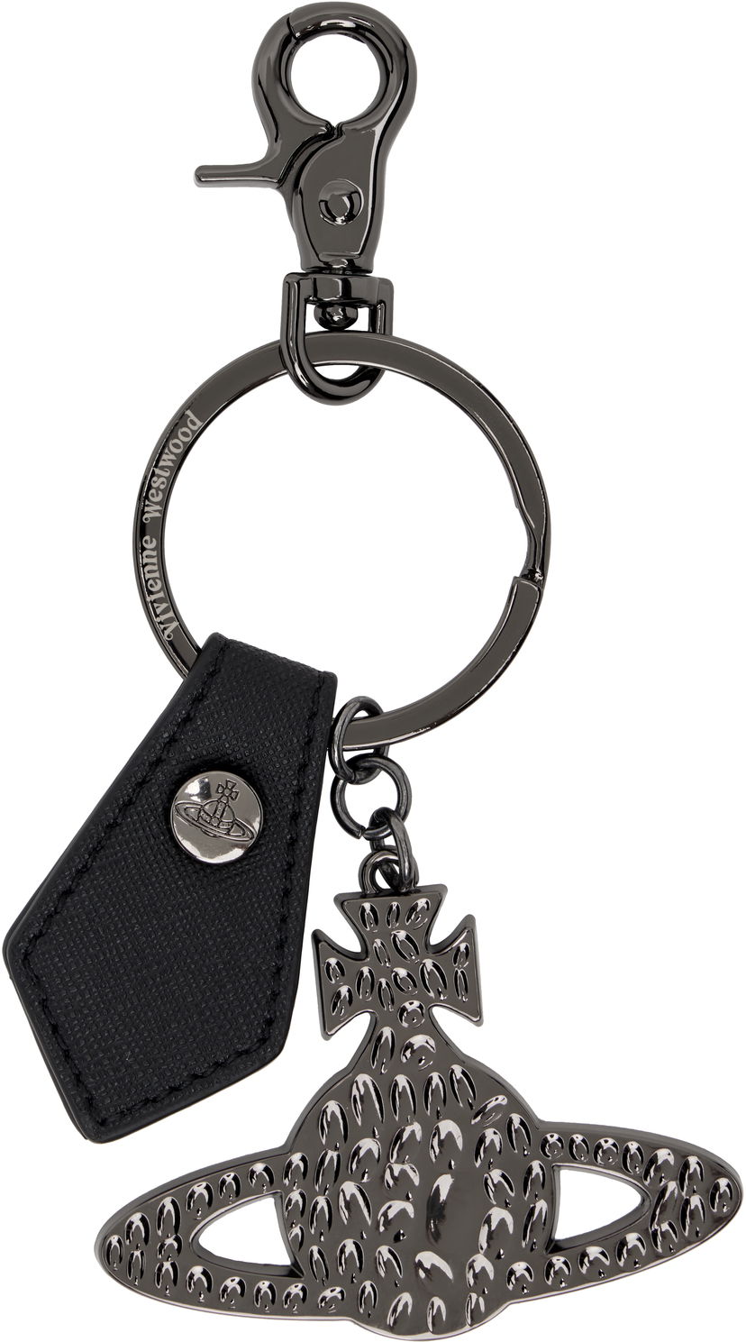 Privjesci za ključeve Vivienne Westwood Vivienne Westwood Hammered Orb Keyring with Saffiano Leather Tag Crna | 8203012GU-OM0014-