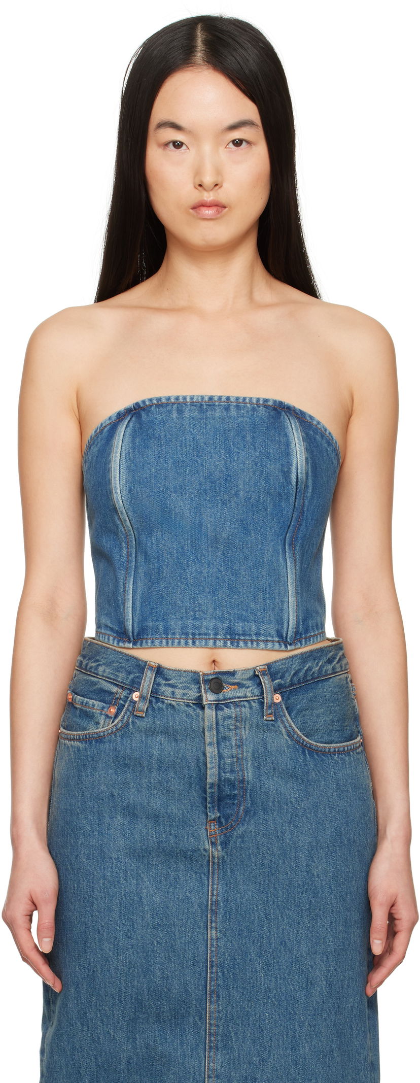 Suknja WARDROBE.NYC WARDROBE.NYC Denim Tube Top Plava | W1078PC
