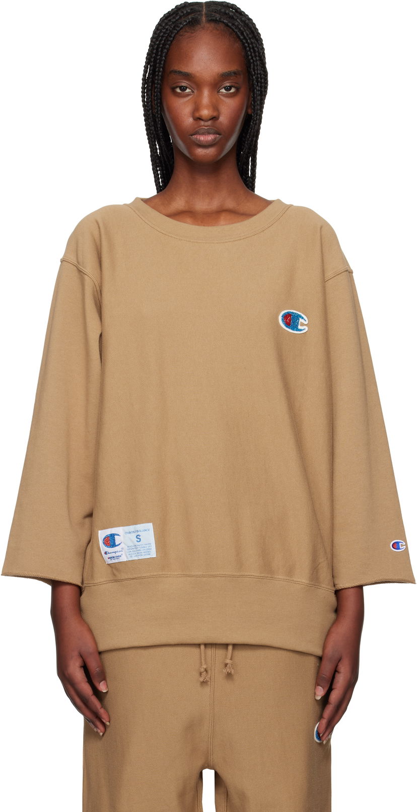 Džemper UNDERCOVER Champion Edition Beaded Logo Appliqué Sweatshirt by UNDERCOVER Smeđa | UC1E4810-1