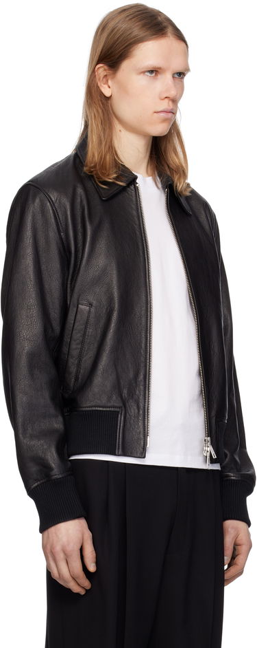 Bomber jakna AMI AMI Paris Zipped Leather Jacket Crna | UJK078.LH0044, 4