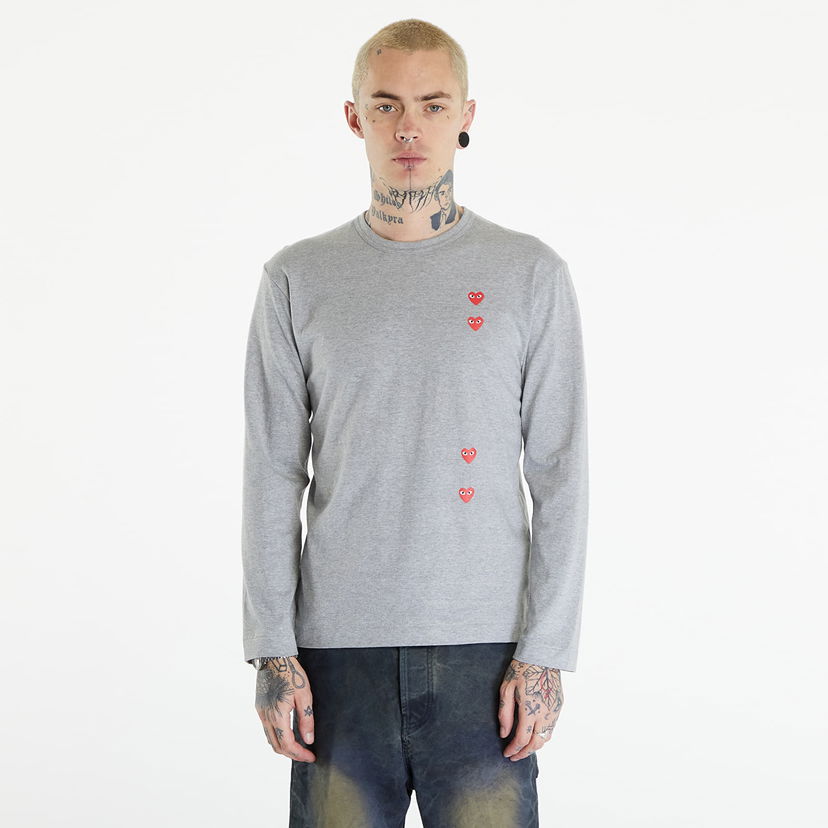 Majica kratkih rukava Comme des Garçons PLAY Long Sleeve Logo Print T-Shirt UNISEX Grey Siva | AXT339 grey