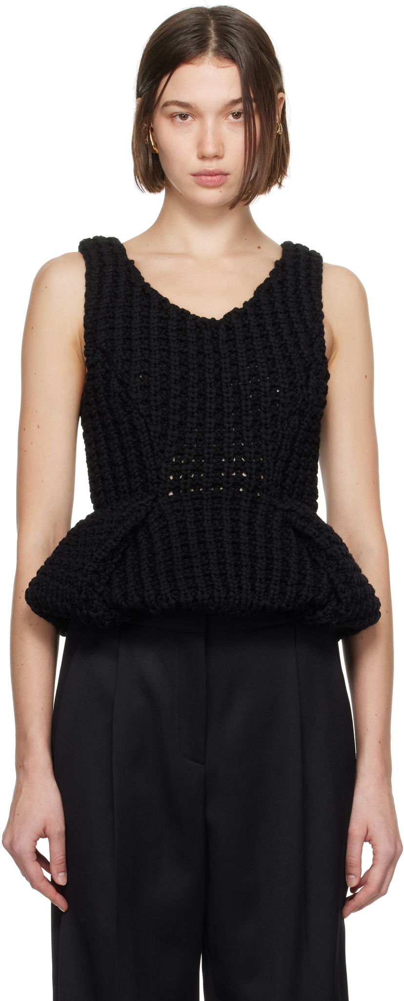 Majica bez rukava Givenchy Slim Fit Peplum Tank Top Crna | BW90T44ZP6001