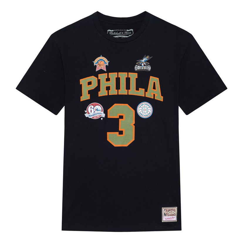 Majica kratkih rukava Mitchell & Ness Philadelphia 76ers 'Allen Iverson 3' Script T-Shirt Crna | BNN3DP22083-P76BLCKAIV