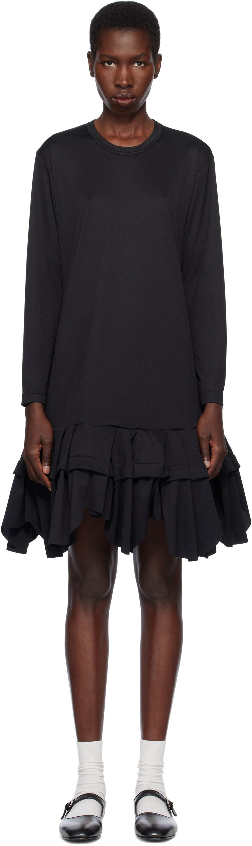 Haljina Comme des Garçons Comme des Garçons Midi Dress with Ruffles Crna | RO-T009-051-1