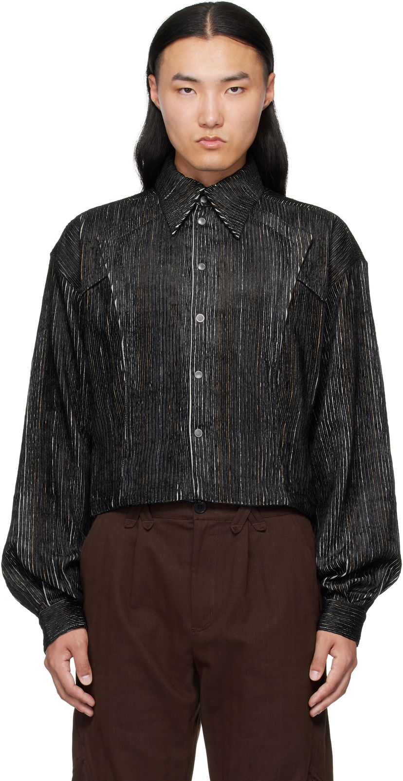 Košulja KIKO KOSTADINOV Kiko Kostadinov Kraner Striped Cropped Shirt Crna | KKAW25SH01-53