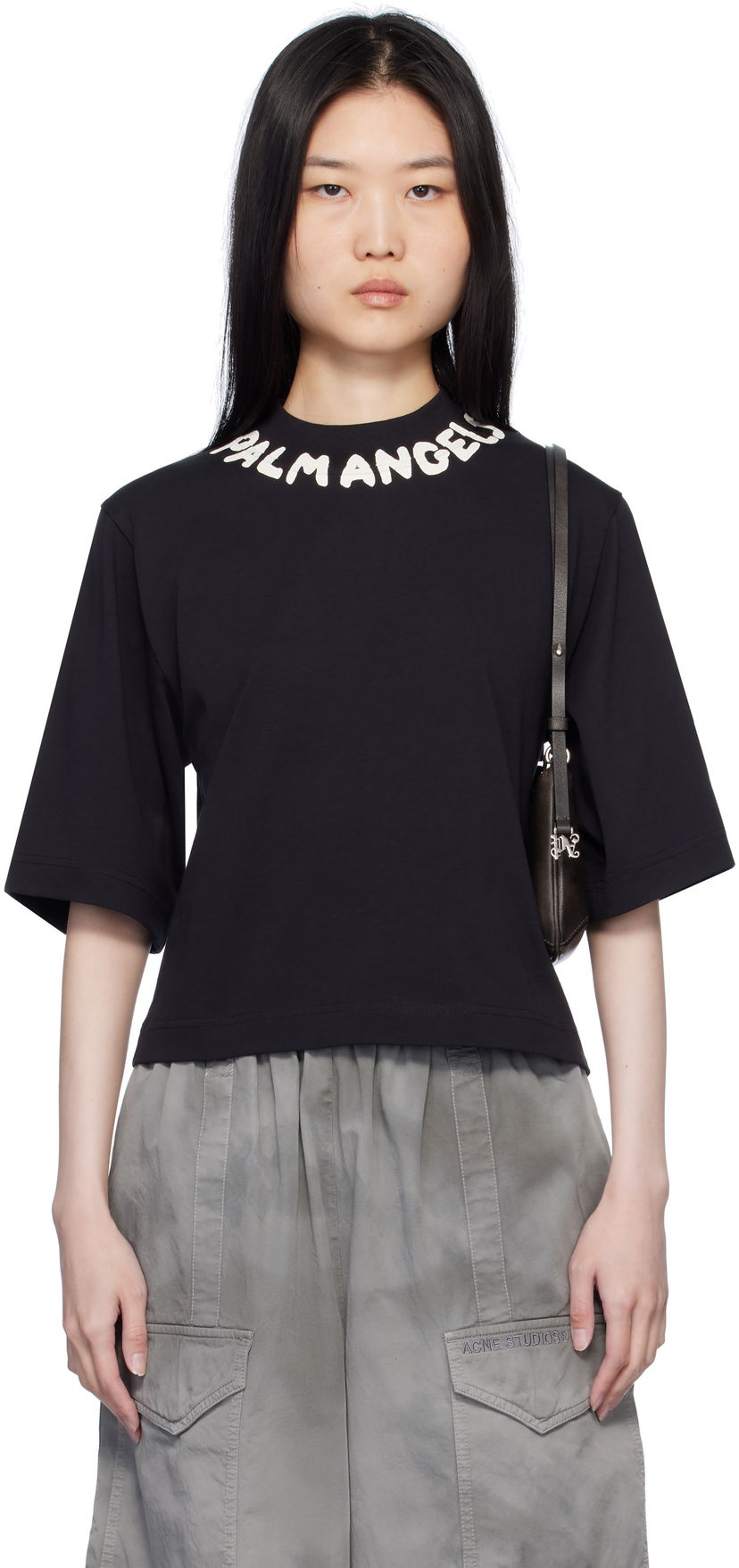 Majica kratkih rukava Palm Angels Cropped Logo T-Shirt Crna | PWAA020S25JER0031003