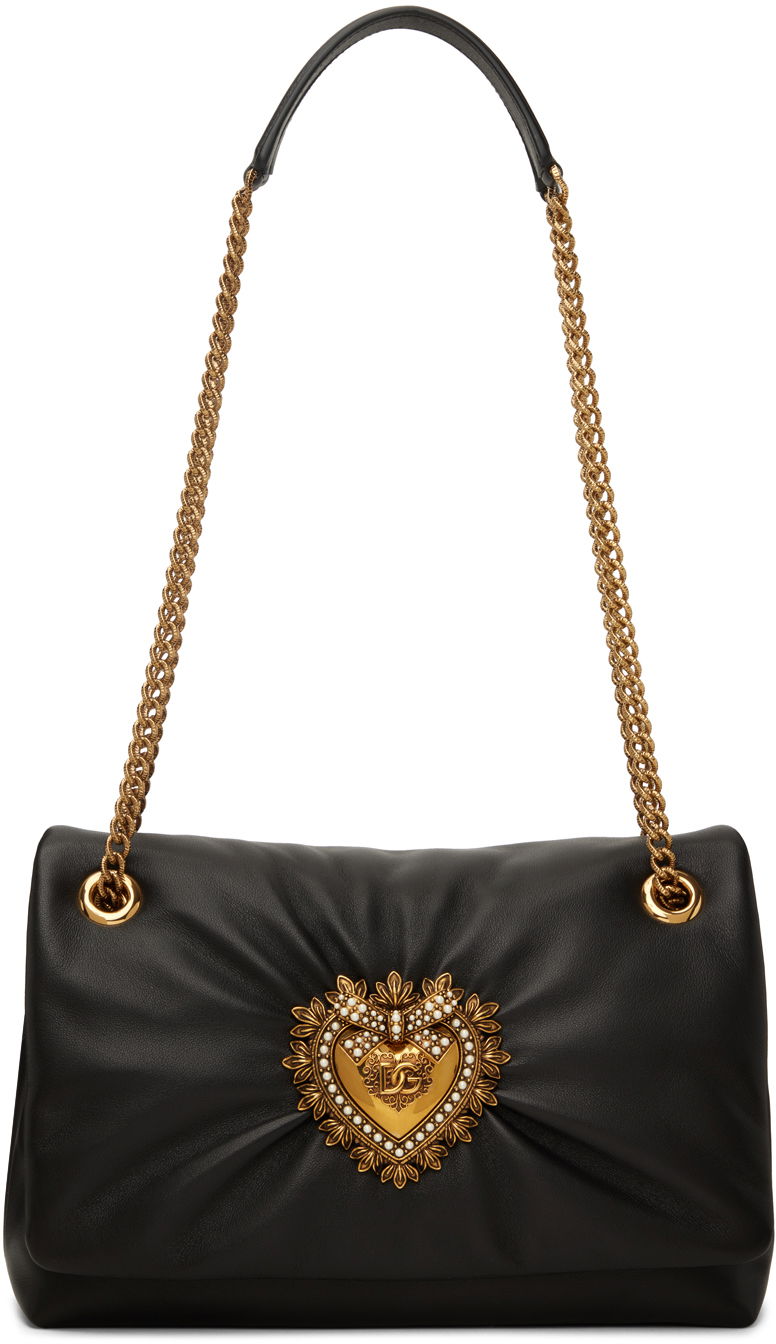 Ručna torbica Dolce & Gabbana Medium Soft Shoulder Bag with Heart Applique Crna | BB7541 AF984