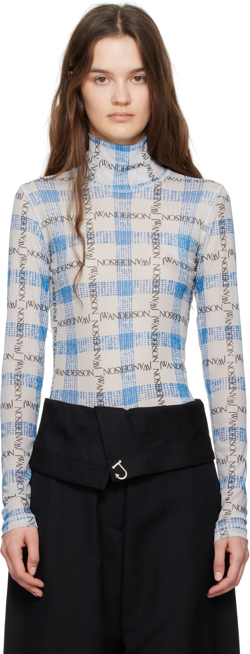 Majice i majice bez rukava JW Anderson JW Anderson Semi-Sheer Logo Turtleneck Top Bijela | JO0224-PG1721