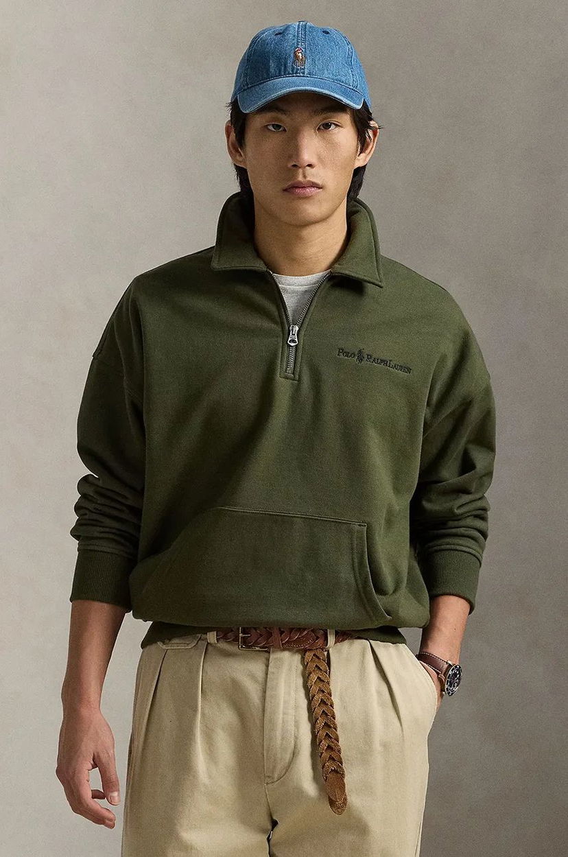 Dukserice Polo by Ralph Lauren Green Pullover with Quarter Zipper Zelena | 710961138