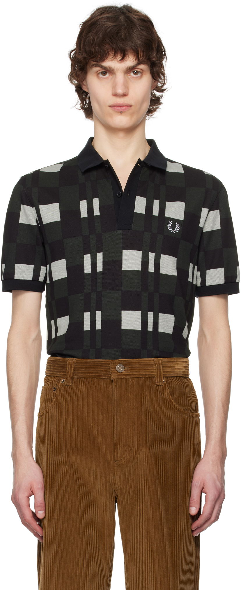 Polo majica Fred Perry Fred Perry Split Chequerboard Polo Crna | M8691