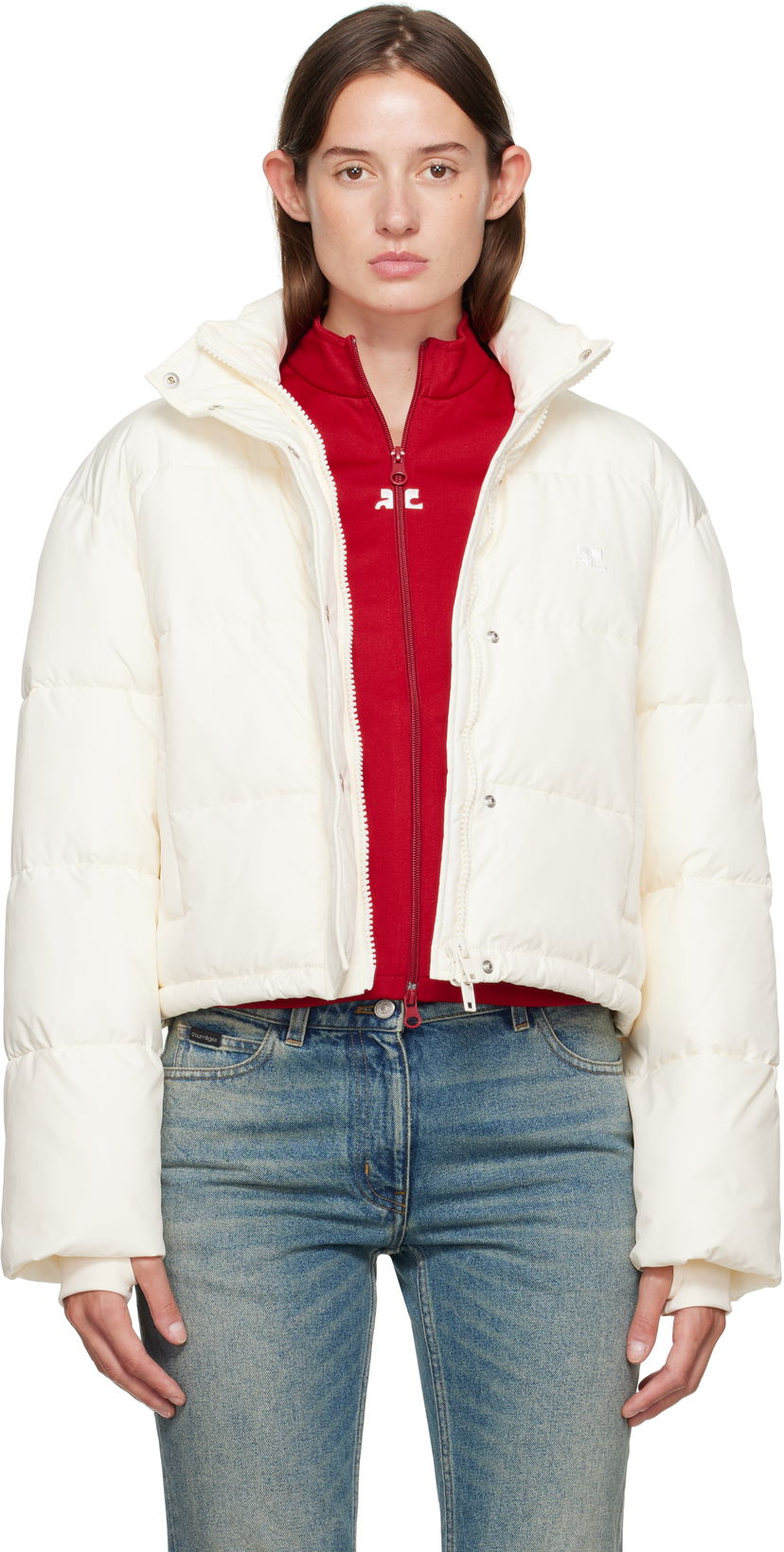 Pernata jakna Courrèges Courrèges Cropped Puffer Jacket Bijela | 323CMA106PL0112