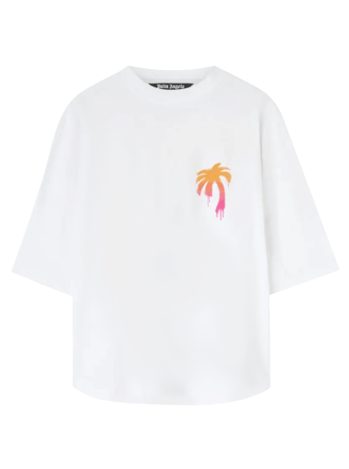 Majica kratkih rukava Palm Angels Sprayed Palm Logo Over Tee Bijela | PMAA002F22JER0040132
