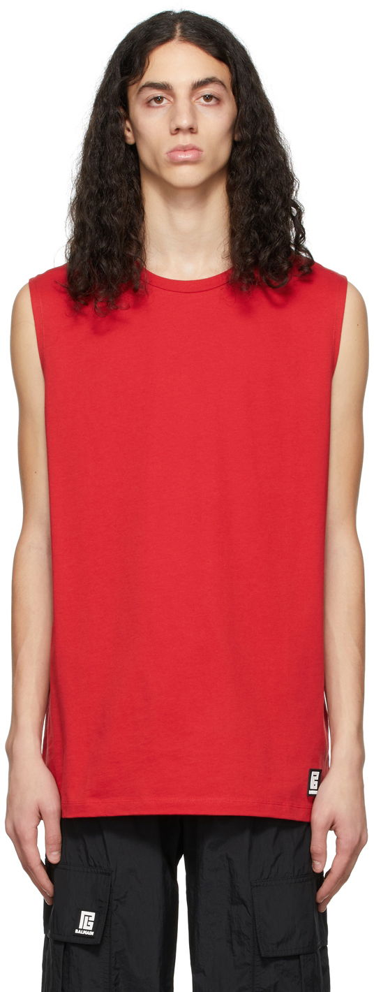 Majica bez rukava Balmain Balmain Logo Sleeveless T-Shirt Crvena | XH0EC001BB16
