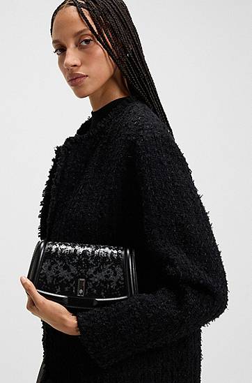 Ručna torbica BOSS Ariell leather clutch bag with sequin embellishments Crna | 50552155, 1