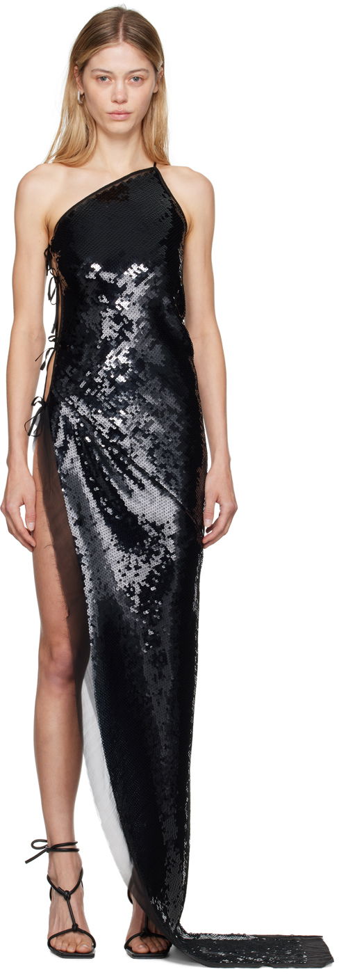 Haljina Rick Owens One Shoulder Sequined Maxi Dress Crna | RP02D3578 SEM1, 0