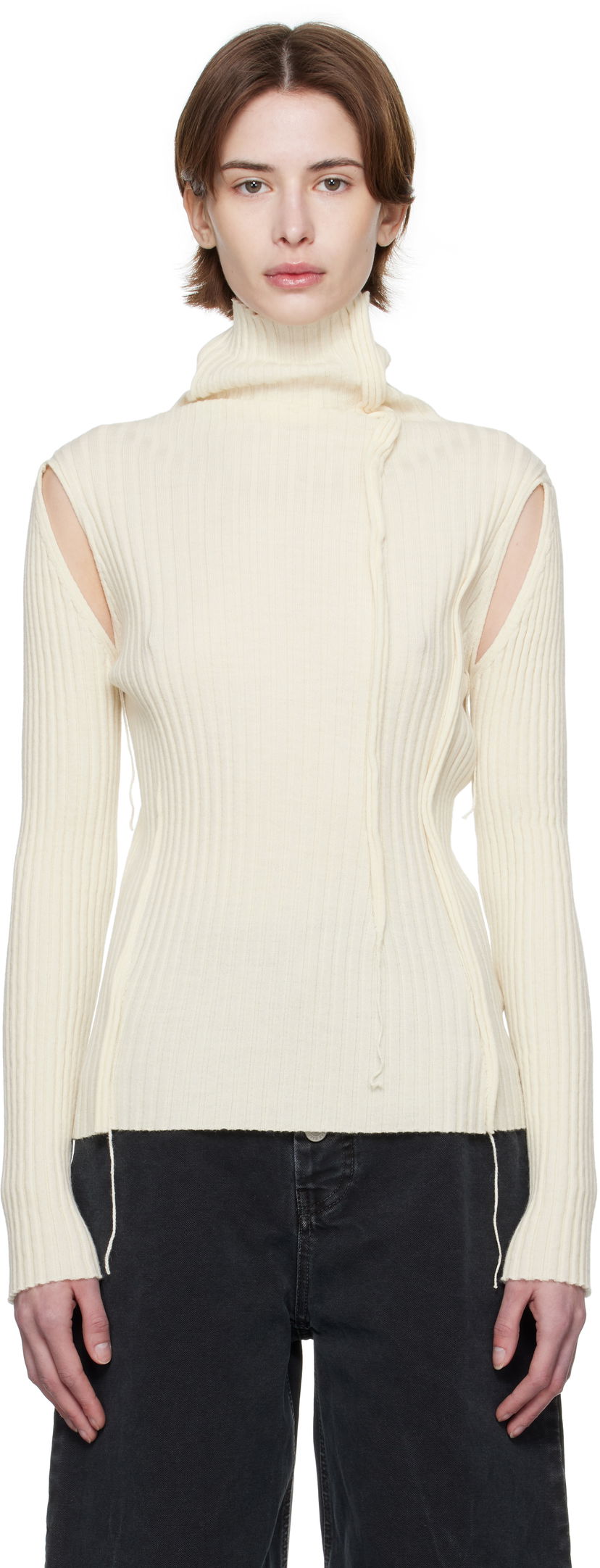 Džemper Maison Margiela MM6 Maison Margiela Darted Rib Knit Turtleneck Top Bijela | S52HA0294 M13087