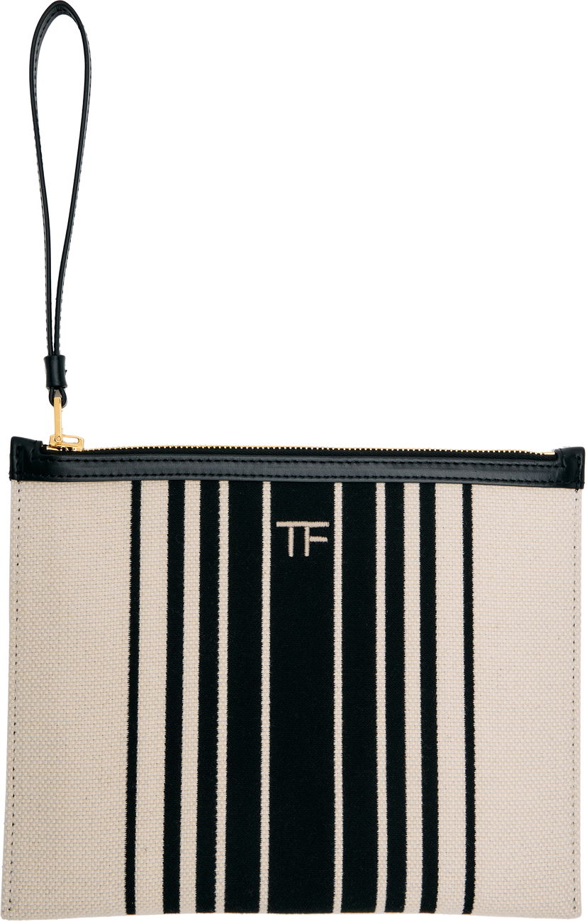 Novčanik Tom Ford TOM FORD Striped Canvas Wristlet Pouch Bež | S0522-TCN056G
