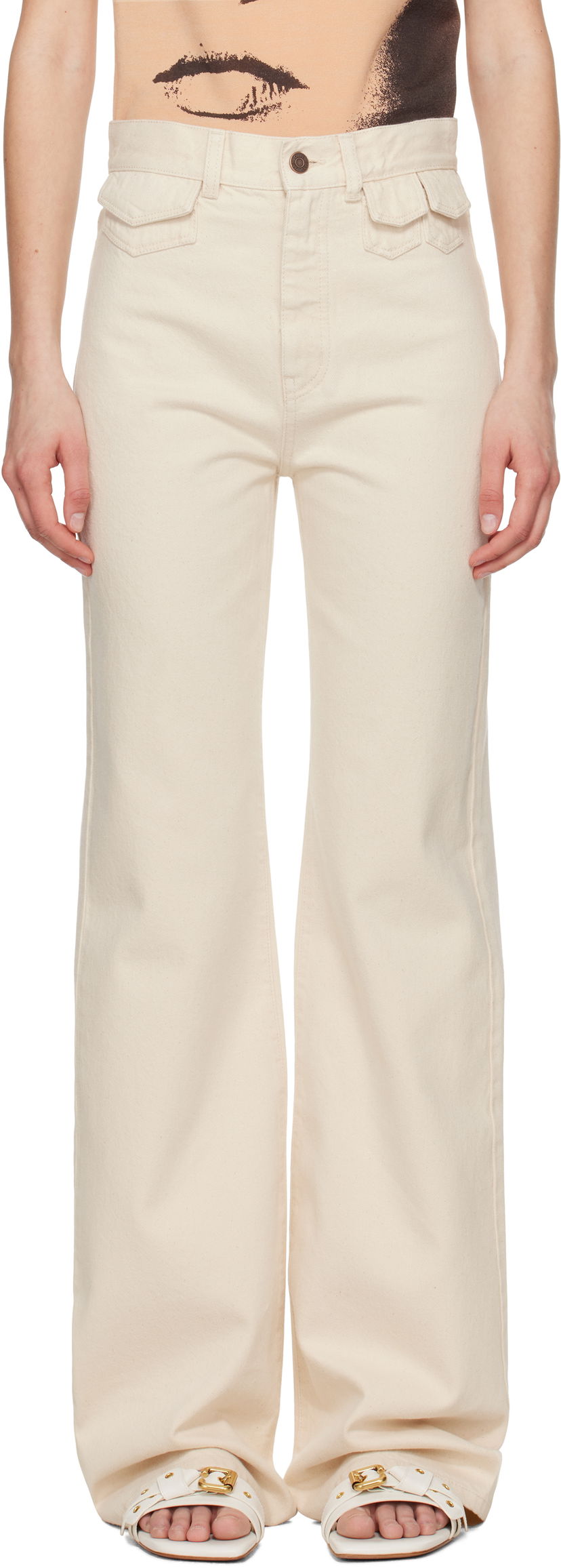 Jeans CHLOÉ Chloé High-Rise Flare Jeans Bež | CH25UDP03251