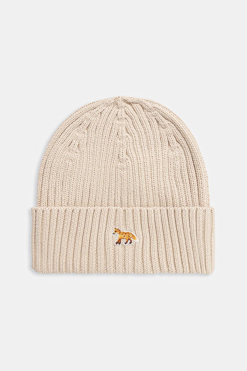 Kapica MAISON KITSUNÉ Maison Kitsuné Baby Fox Ribbed Knit Beanie Bež | PW06103KT1140
