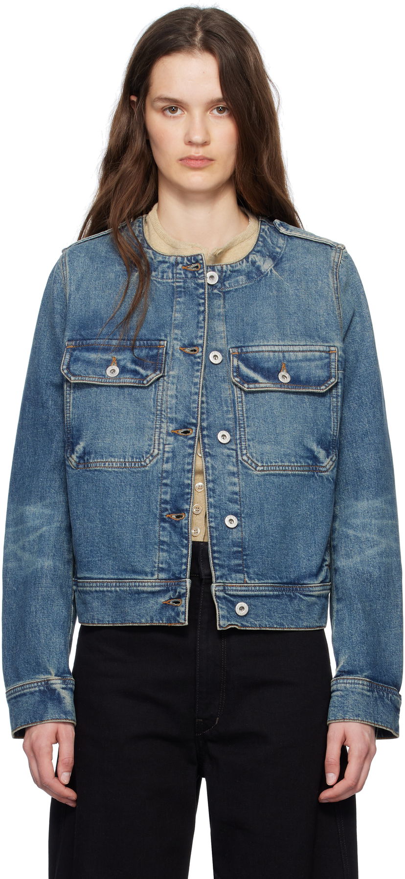 Jakna KENZO Kenzo Paris Collarless Denim Jacket Plava | FF52DV2506S7