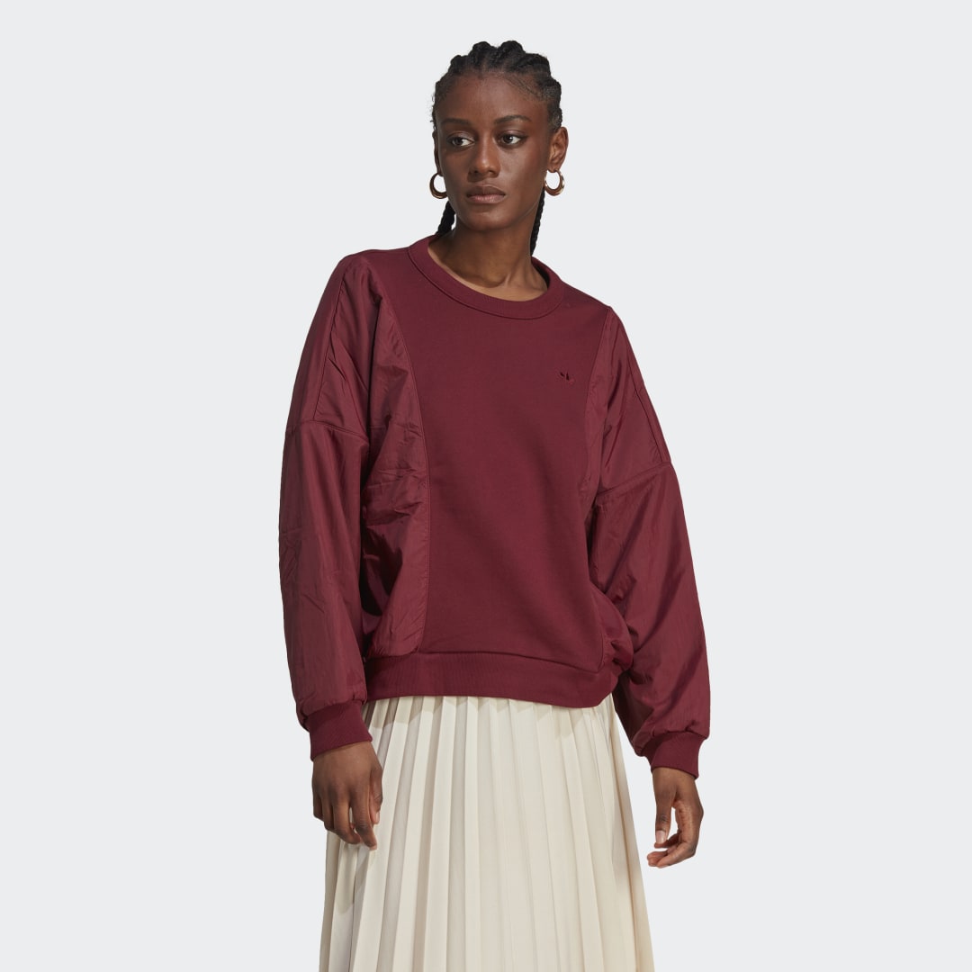 Džemper adidas Originals Premium Essentials Nylon Hybrid Sweater Tamnocrvena | IC5306, 0