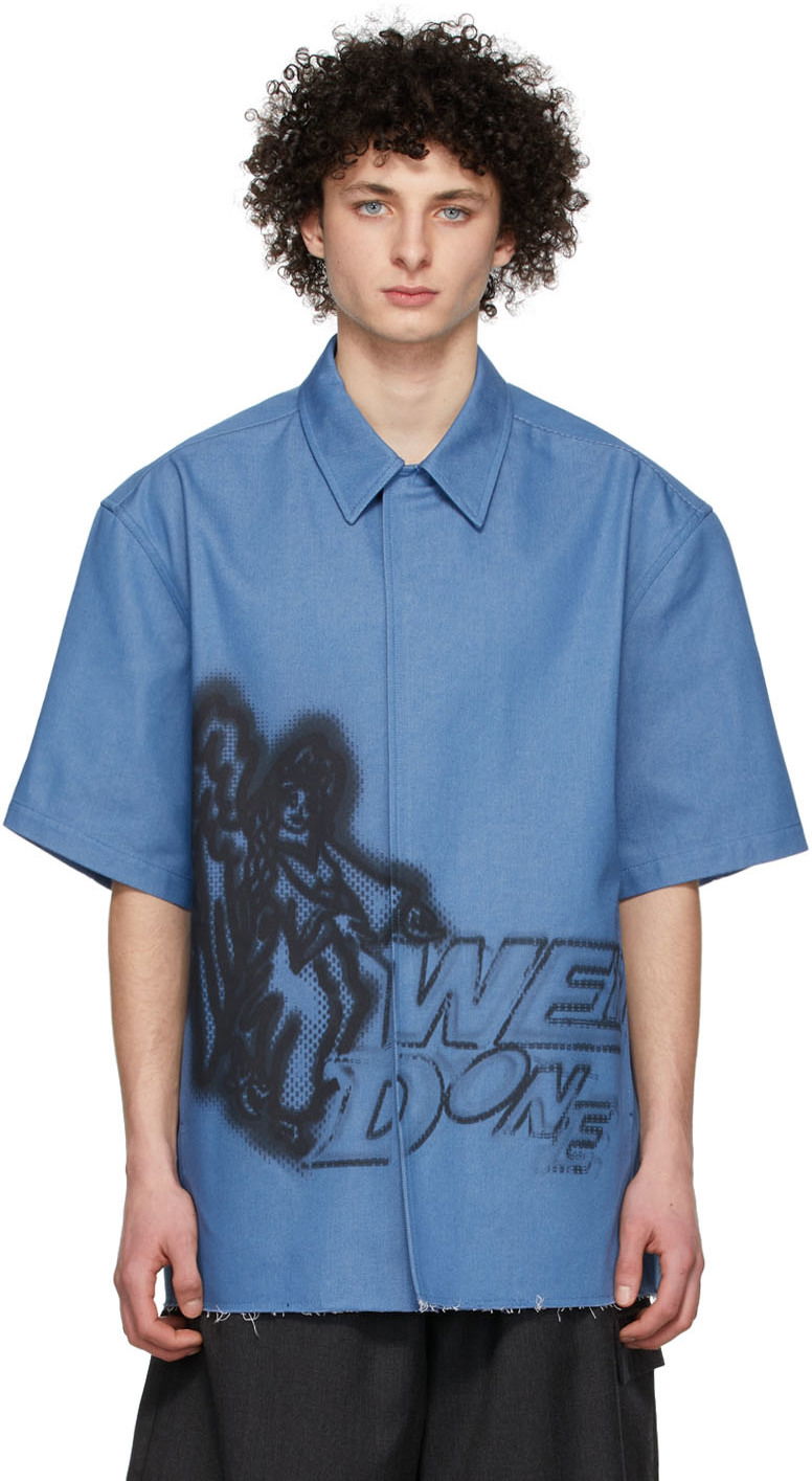 Košulja We11done We11done Printed Denim Shirt Plava | WD-BL1-22-203-M-BL