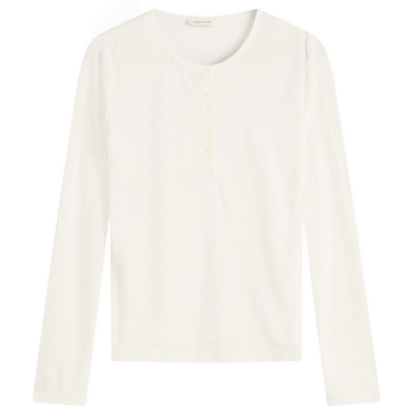 Majica kratkih rukava Anine Bing Anine Bing Pia Pointelle Long Sleeve T-Shirt, Size Large Bijela | A-08-11225-OFW26
