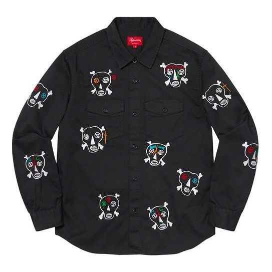 Košulja Supreme Clayton Patterson Skulls Embroidered Work Shirt Crna | SUP-SS21-602