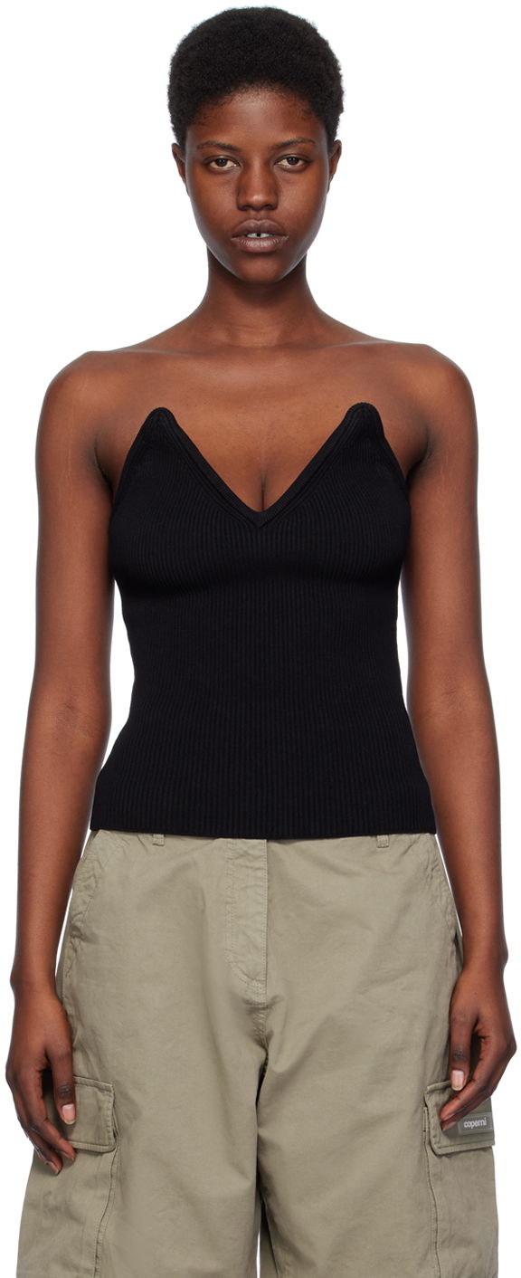 Majica bez rukava Coperni Coperni V-Neck Ribbed Knit Camisole Crna | COPML90852