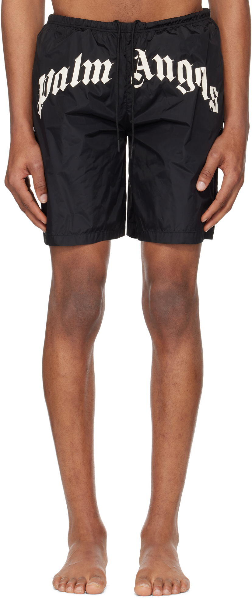 Kupaći kostimi Palm Angels Palm Angels Curved Logo Swim Shorts Crna | PMFD018S25FAB0011003
