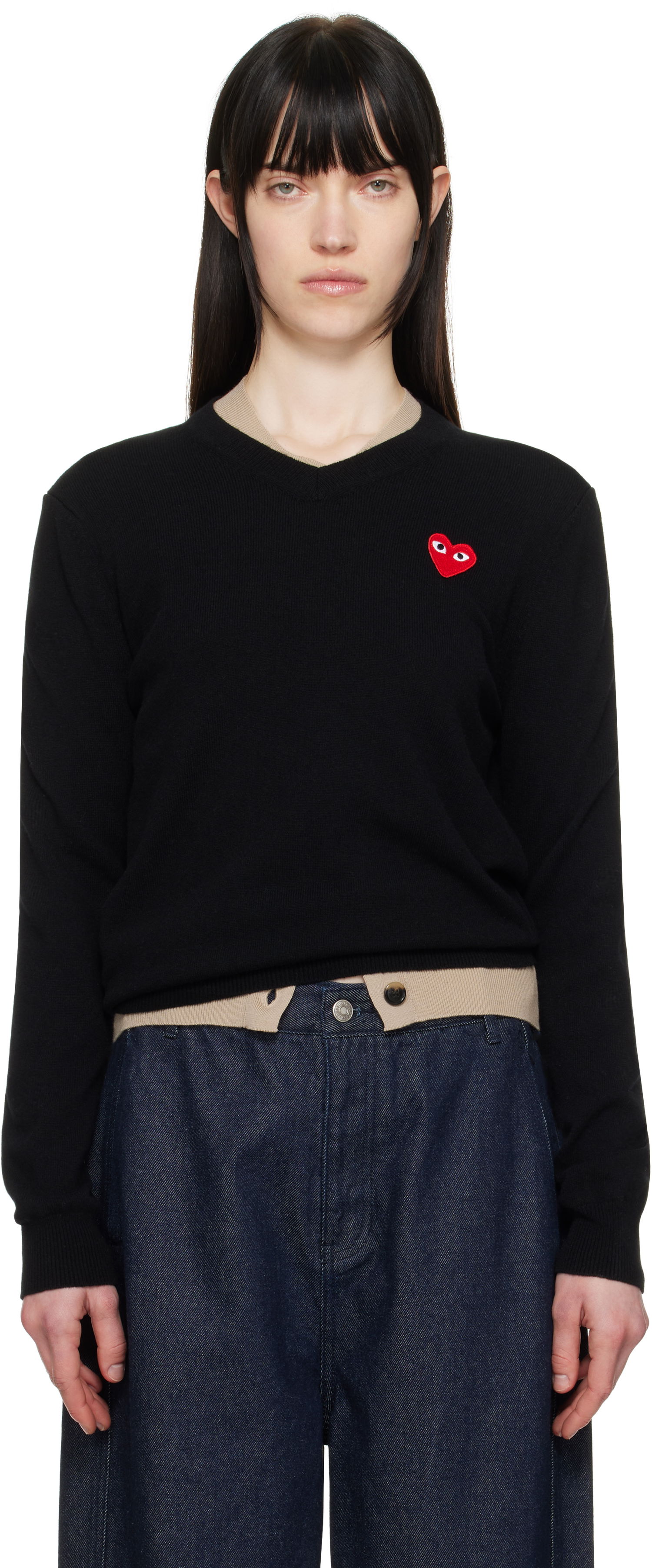 Džemper Comme des Garçons COMME des GARÇONS PLAY Heart V-Neck Sweater Crna | AX-N002-051, 0
