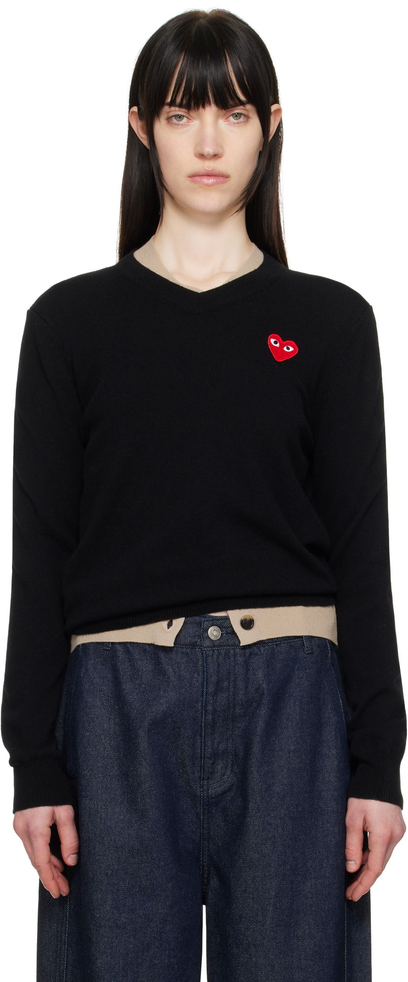 Džemper Comme des Garçons COMME des GARÇONS PLAY Heart V-Neck Sweater Crna | AX-N002-051