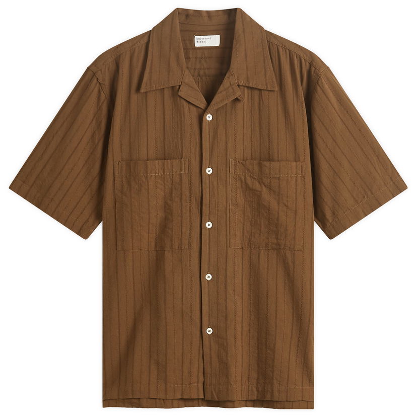 Košulja Universal Works Dobby Self Stripe Camper Shirt, Size Large Smeđa | P32033-BRN