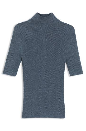 Džemper BOSS Merino Wool Mock-Neck Sweater Plava | 50542885