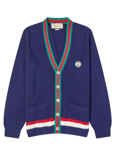 Džemper Gucci GG Logo Stripe Placket Cardigan Navy Tamnoplava | 752251-XKC9O-4437