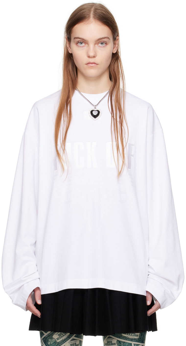 Džemper VETEMENTS VTMNTS Embroidered Long Sleeve T-Shirt Bijela | VL20LS120W