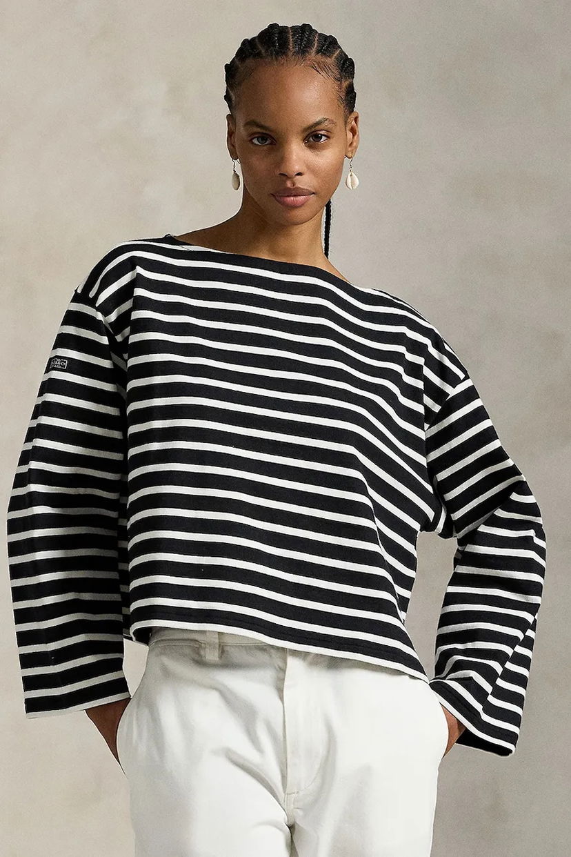 Majica kratkih rukava Polo by Ralph Lauren Polo Ralph Lauren Striped Cropped Long Sleeve T-Shirt Crna | 211959103