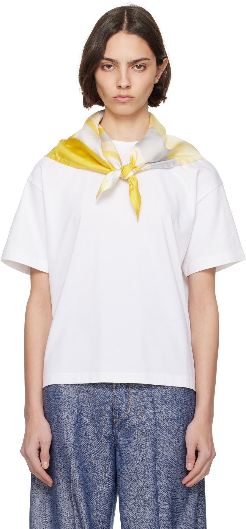 Majica kratkih rukava Bottega Veneta Bottega Veneta Pima Cotton T-Shirt with Scarf Bijela | 825353 V5EO1