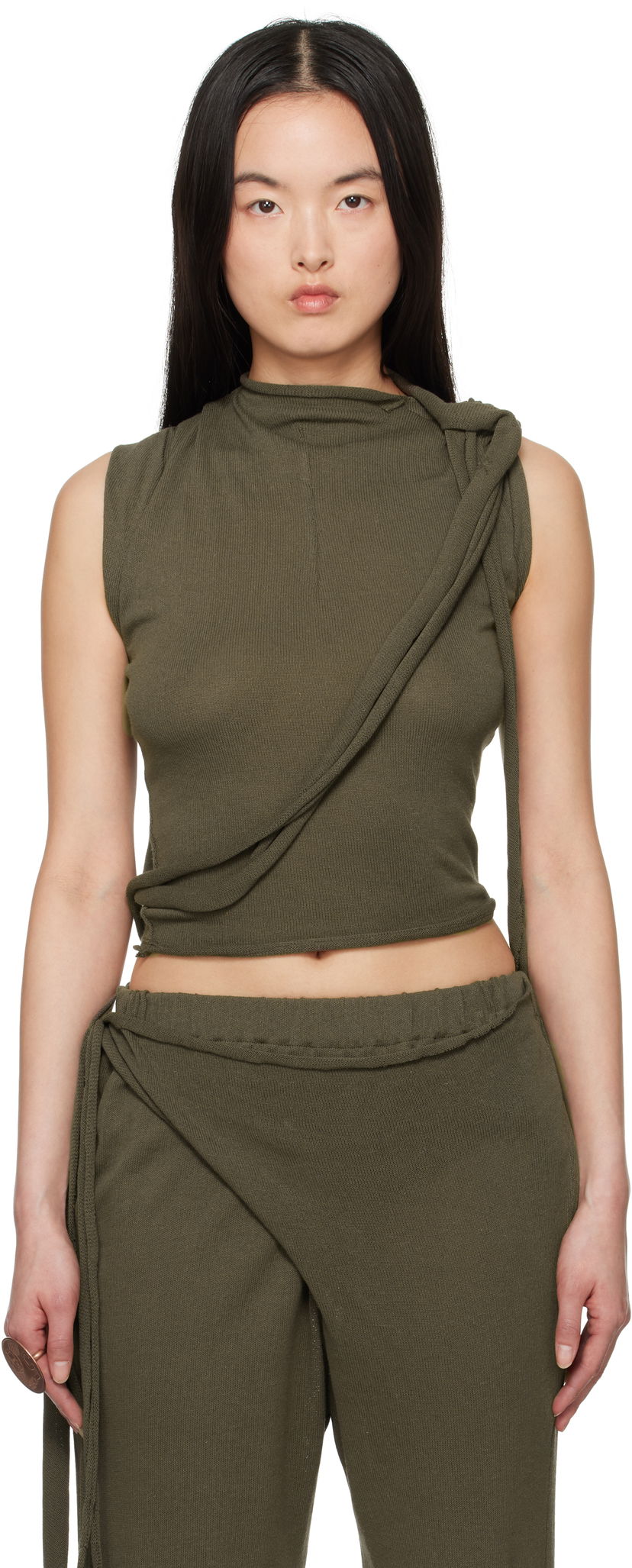Majica bez rukava Ottolinger Ottolinger Deconstructed Linen Tank Top Zelena | 10510130601