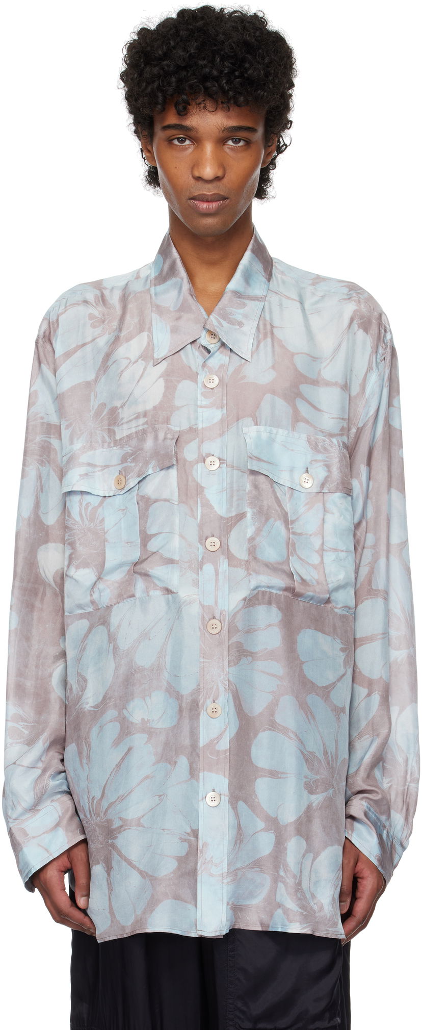 Košulja Dries Van Noten Dries Van Noten Silk Floral-Print Shirt Plava | 251-020721-1202