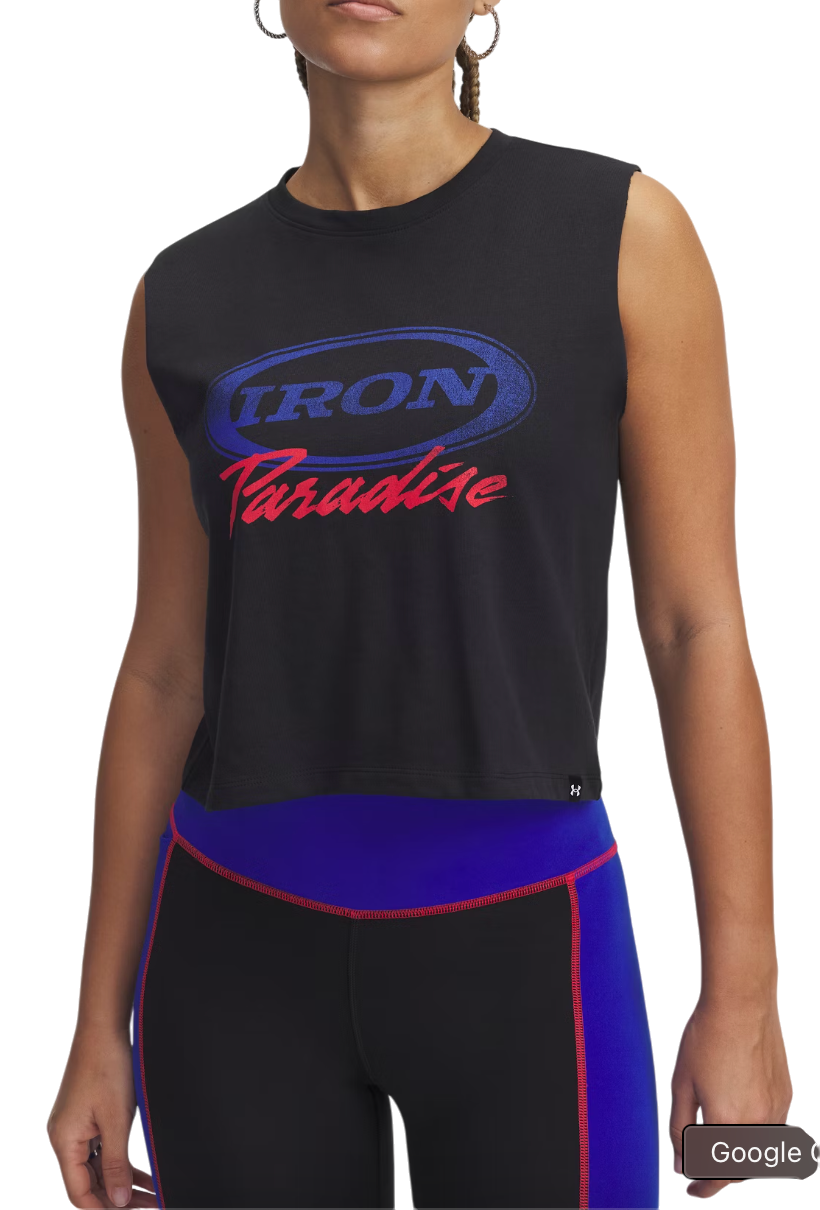 Majica bez rukava Under Armour Project Rock Iron Paradise Cropped Training Tank Top Crna | 1389705-001