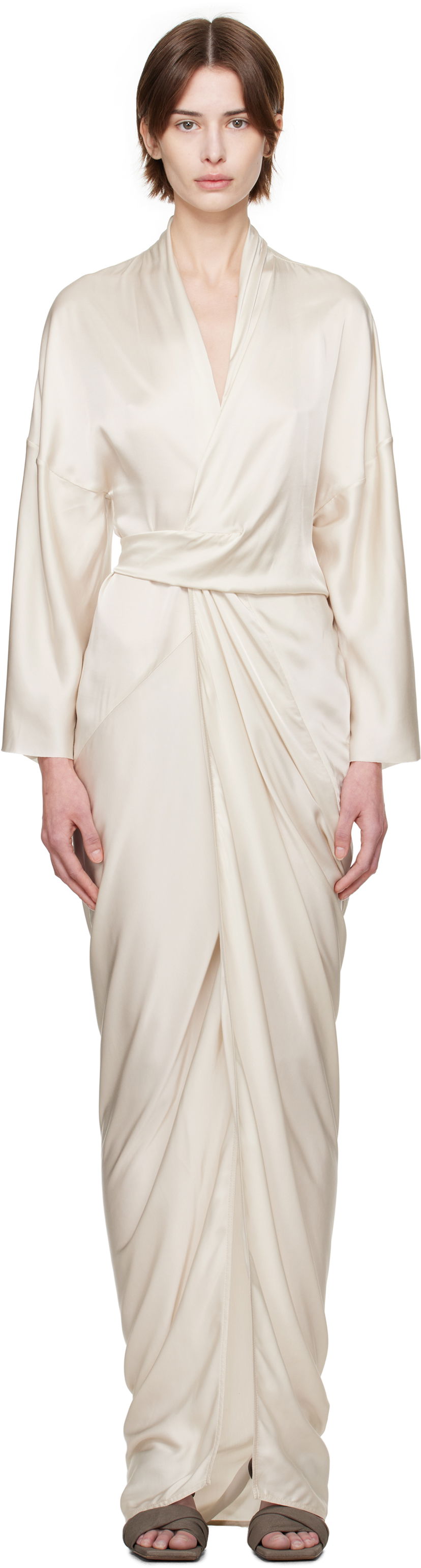 Haljina Rick Owens Rick Owens Hollywood Wrap Maxi Dress Bež | RP01E7566 SCH